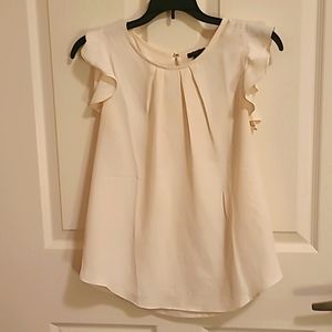 Mixed Media Pleated Flutter Sleeve Shell ann taylor